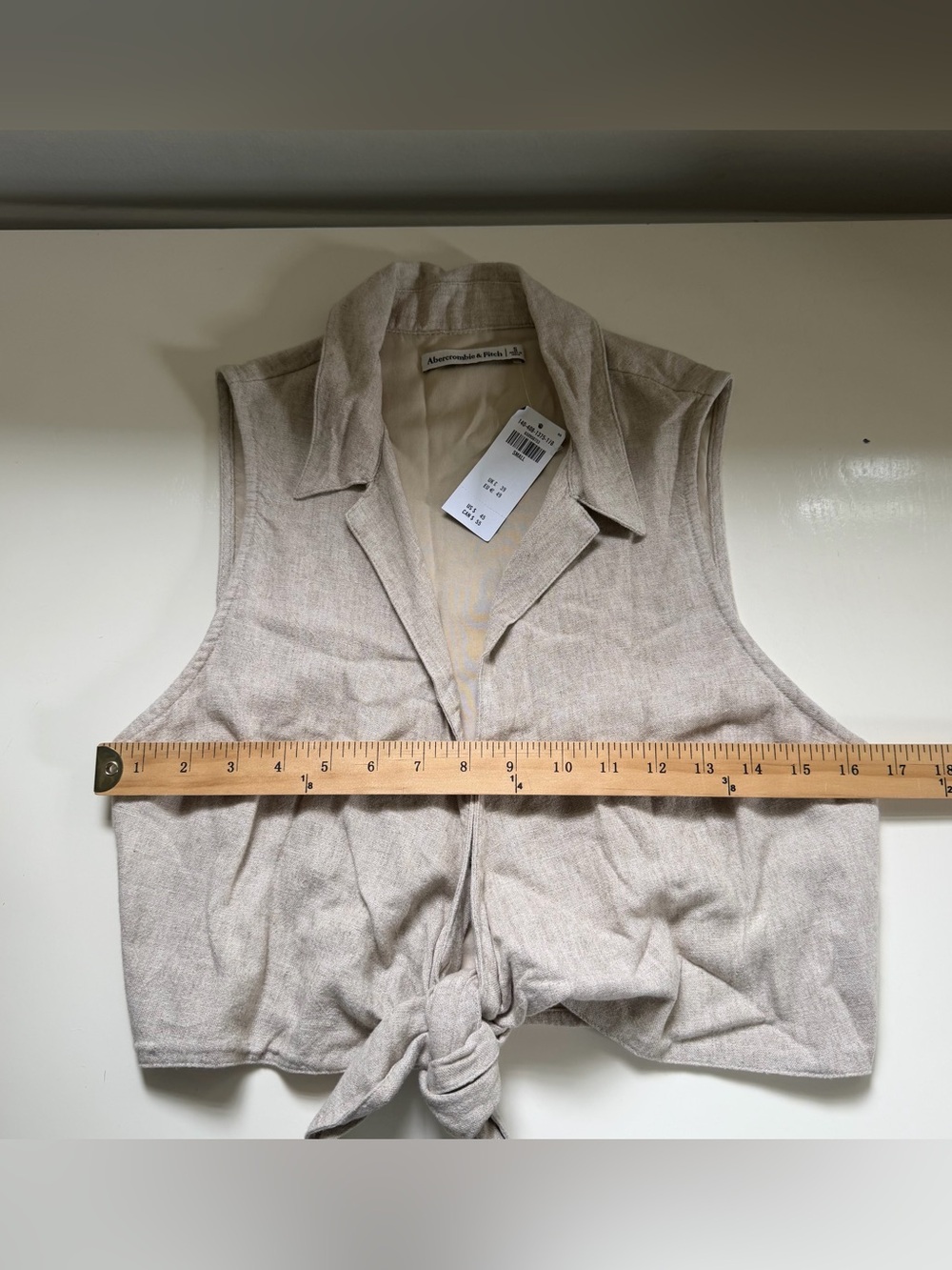 Abercrombie NWT Cropped Linen Tie-Front Blouse Beige Size Small - Picture 4 of 7